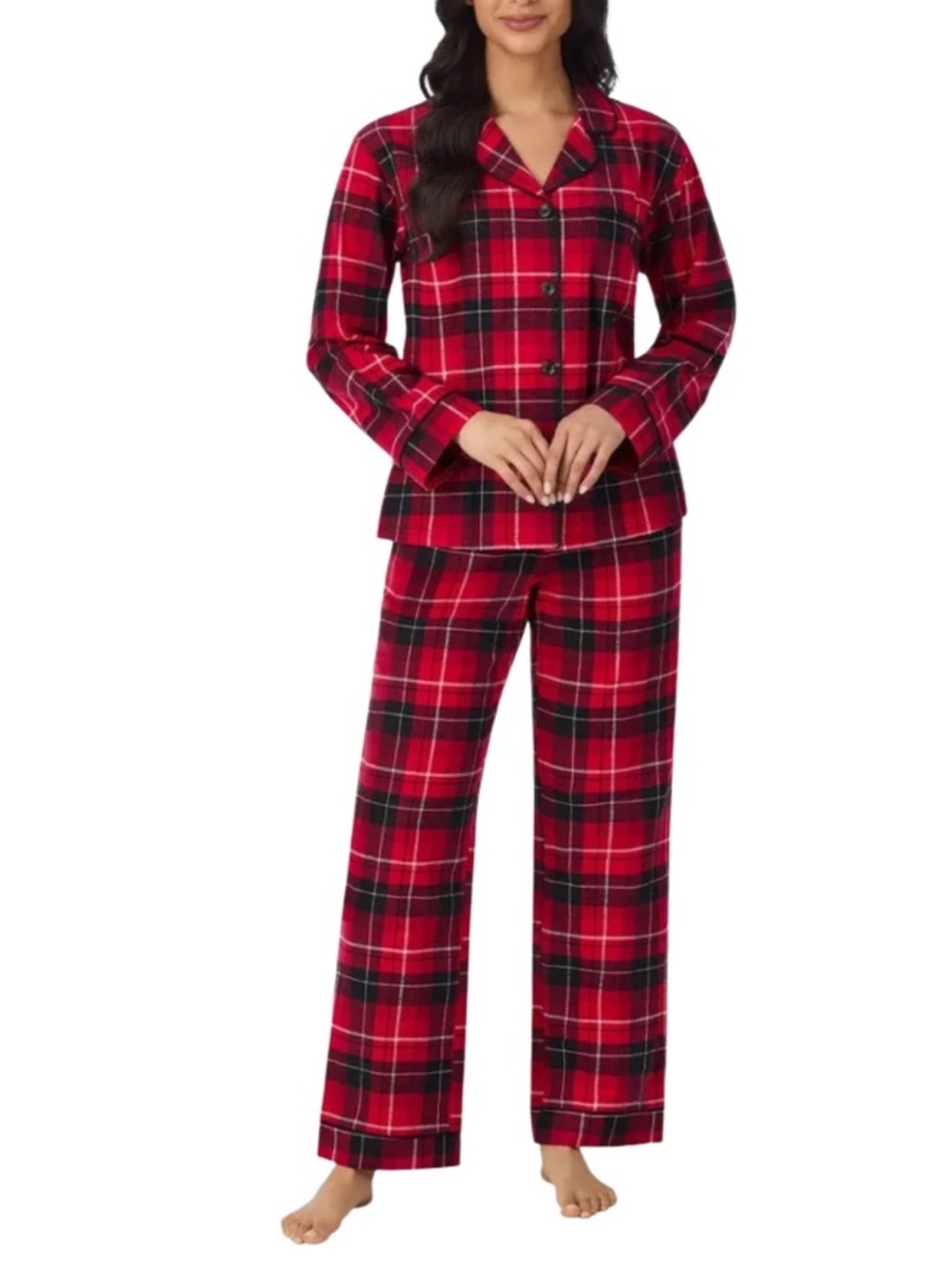 BedHead Flannel Plaid Pajama Set 100% Cotton Red Black Plaid Large